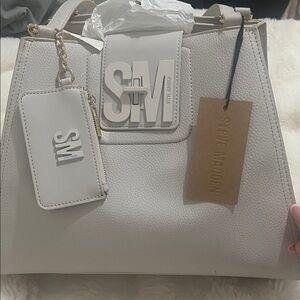 Steve Madden Cream Tote Bag with Logo Charm